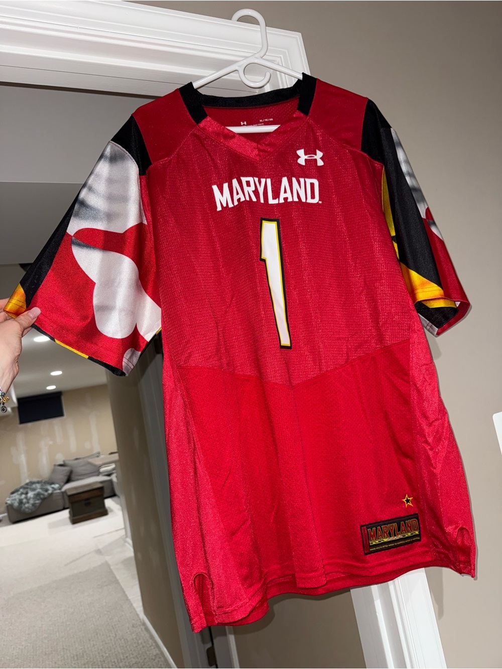 Under Armour Red and Black Maryland Football Jersey